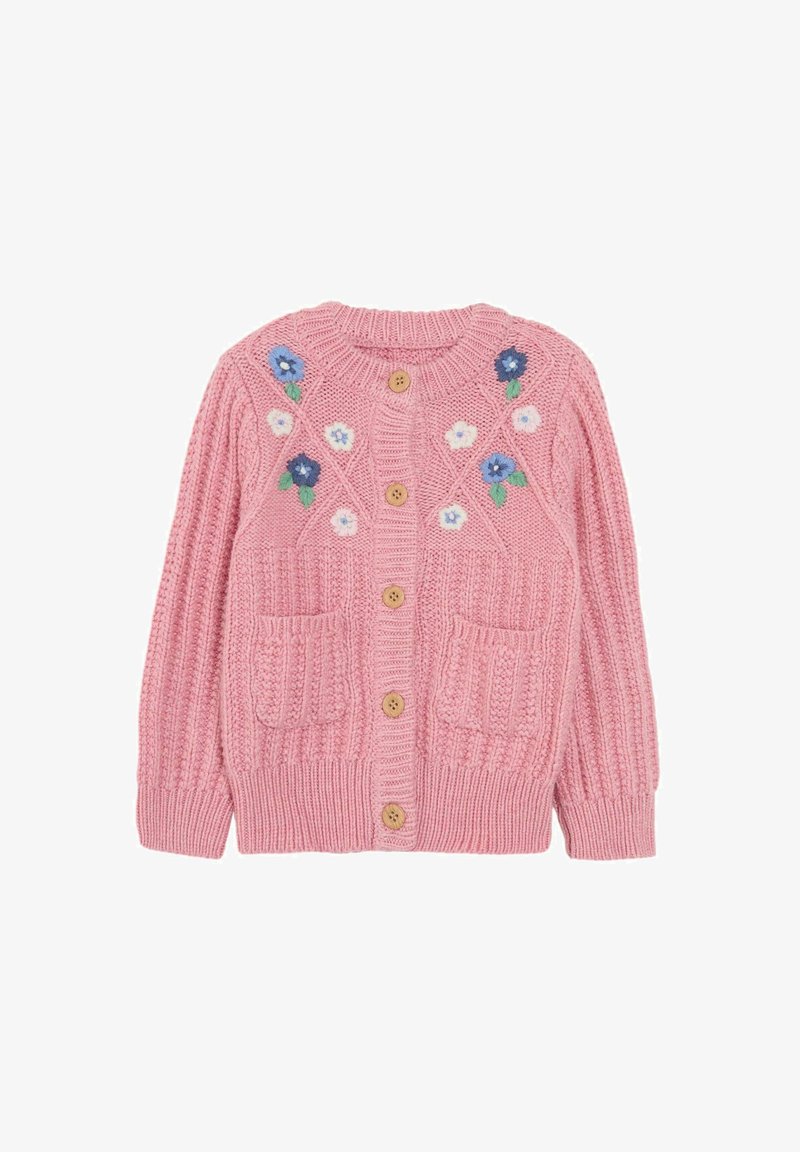 JoJo Maman Bébé FLOWER EMBROIDERED CABLE - REGULAR FIT - Cardigan - pink
