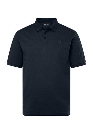 Polo de color azul marino en mezcla de algodón, con cuello, tapeta de tres botones y un logo "M" tonal en el pecho. Manga corta.
