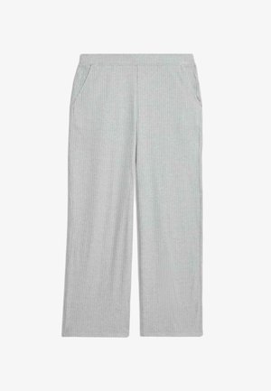 Pantaloni larghi grigio chiaro realizzati in cotone a coste. Presentano una cintura elastica e due tasche laterali per praticità.