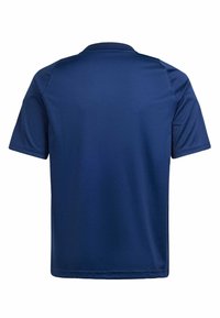 Short-sleeve navy polo shirt with a classic collar, smooth texture, and no visible logos or patterns on the back.