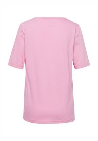 Rosa Baumwoll-T-Shirt mit kurzen Ärmeln, Rundhalsausschnitt und lässiger Passform. Glatte Textur und keine sichtbaren Muster oder Logos.
