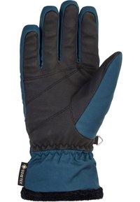 Gant Gore-Tex avec un schéma de couleurs bleu et noir, paume en cuir, détails cousus, poignet élastique et un petit accent de crochet.