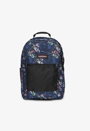 Mochila de fondo marino con estampado floral que presenta un bolsillo frontal de malla, cierre con cremallera, respaldo acolchado y correas ajustables. Hecha de un tejido duradero.