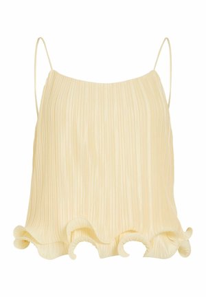 Haut crème à fines bretelles plissé avec un détail d'ourlet ondulé et volanté.