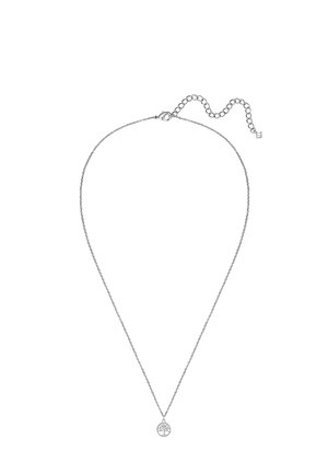 Collar delicado de cadena de plata con cierre ajustable y pequeño colgante redondo que presenta un diseño intrincado de árbol.