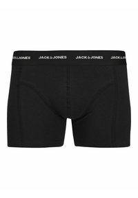 Črne boksarske spodnjice iz mehkega materiala. Imajo črn pas z belim logotipom "JACK & JONES". Zasnovane so s prilegajočim krojem in gladko površino.