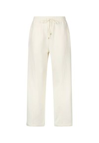 Pantaloni della tuta dritti color avorio con vita elastica e cordino, tasche frontali e dettagli di cucitura minimi.