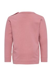 Langärmliges Hemd aus weichem, rosa Baumwollstoff. Verfügt über einen Rundhalsausschnitt und Knopfdetails an einer Schulter. Glatte Textur mit lässiger Passform.