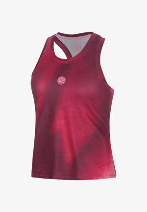 Mouwloos sporttanktop in donkerrood met een klein rond logo op de borst en een racerback-ontwerp.
