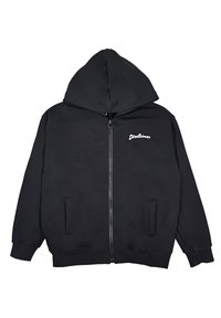 Felpa nera con zip realizzata in morbido misto cotone. Caratterizzata da un grande cappuccio, tasche laterali e ricamo della scritta "Disclaimer" sul petto.