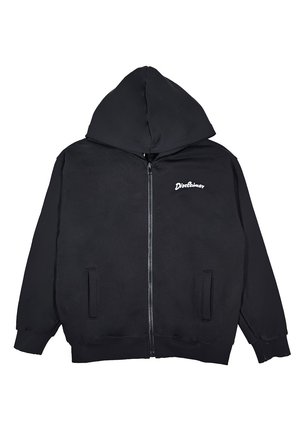Felpa nera con zip realizzata in morbido misto cotone. Caratterizzata da un grande cappuccio, tasche laterali e ricamo della scritta "Disclaimer" sul petto.