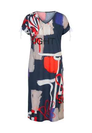 Ulla Popken, ALLOVER PRINTED GATHERED SHOULDERS DRESS - T-shirt-kjole - marine