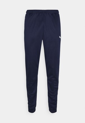 Marineblaue Slim-Fit-Trainingshose mit elastischem Bund und Bündchen, mit kleinem weißen Puma-Logo am oberen Bein.