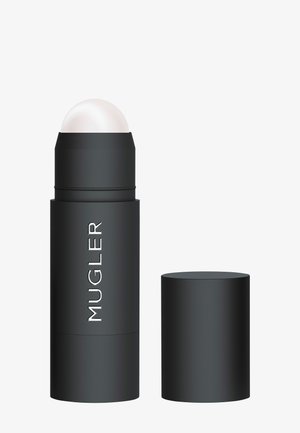 Bastone cilindrico nero con un cappuccio a cupola bianca. Caratterizzato da un branding argento "MUGLER". Accompagnato da un coperchio rotondo nero coordinato.
