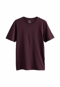 Bordeaux bomulds t-shirt med korte ærmer og rund halsudskæring, der har en glat, ensartet tekstur uden synlige mønstre eller detaljer.