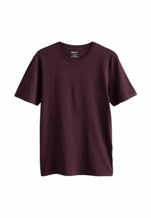 T-shirt en coton bordeaux à manches courtes et col rond, avec une texture lisse et unie, sans motifs ni accents visibles.