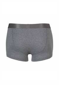 Boxer da uomo grigi con un elastico morbido, realizzati in un tessuto soffice e elastico. Presentano un design aderente e aperture per le gambe confortevoli.
