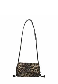Borsa a spalla con stampa leopardata realizzata in tessuto con una tracolla nera. Presenta una texture morbida e trapuntata e una chiusura con coulisse per la regolazione.