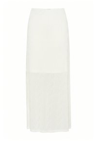 Vit maxiskirt gjord av lätt tyg med en subtil vågig textur, med en rak skärning och en elegant, minimal design.