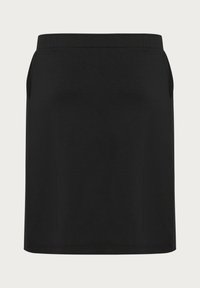 Jupe noire en tissu lisse et léger. Dotée d'une taille ajustée, d'une coupe droite et de poches latérales pour une fonctionnalité accrue.
