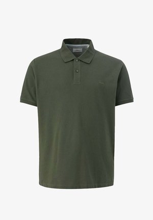 Tamsiai žalia trumpomis rankovėmis polo marškinėliai su dviem mygtukais ir apykakle, vientisas dizainas ir subtilus logotipas kairėje krūtinės pusėje.