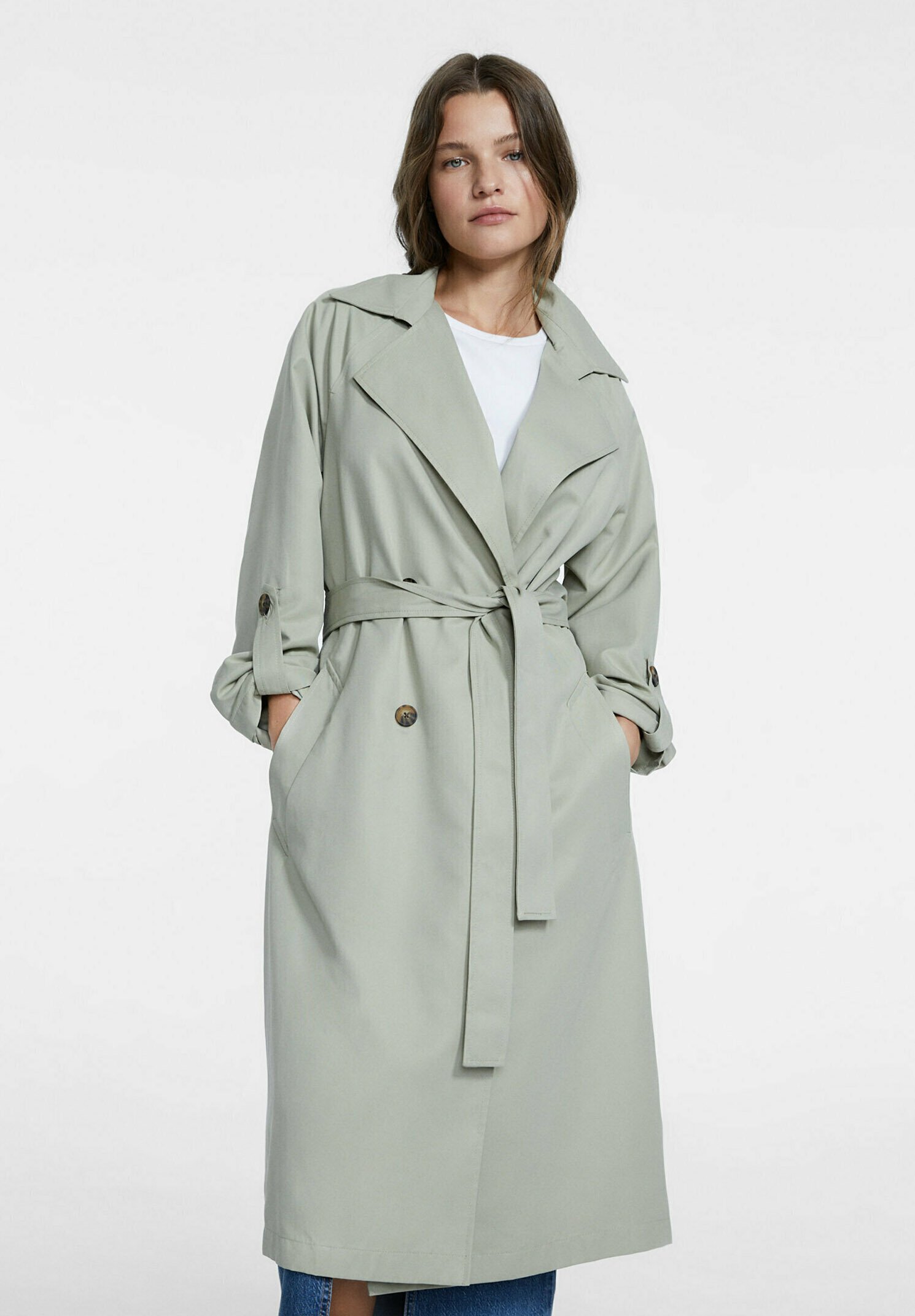 Stradivarius Trench Vert Clair Trench Vert Femme