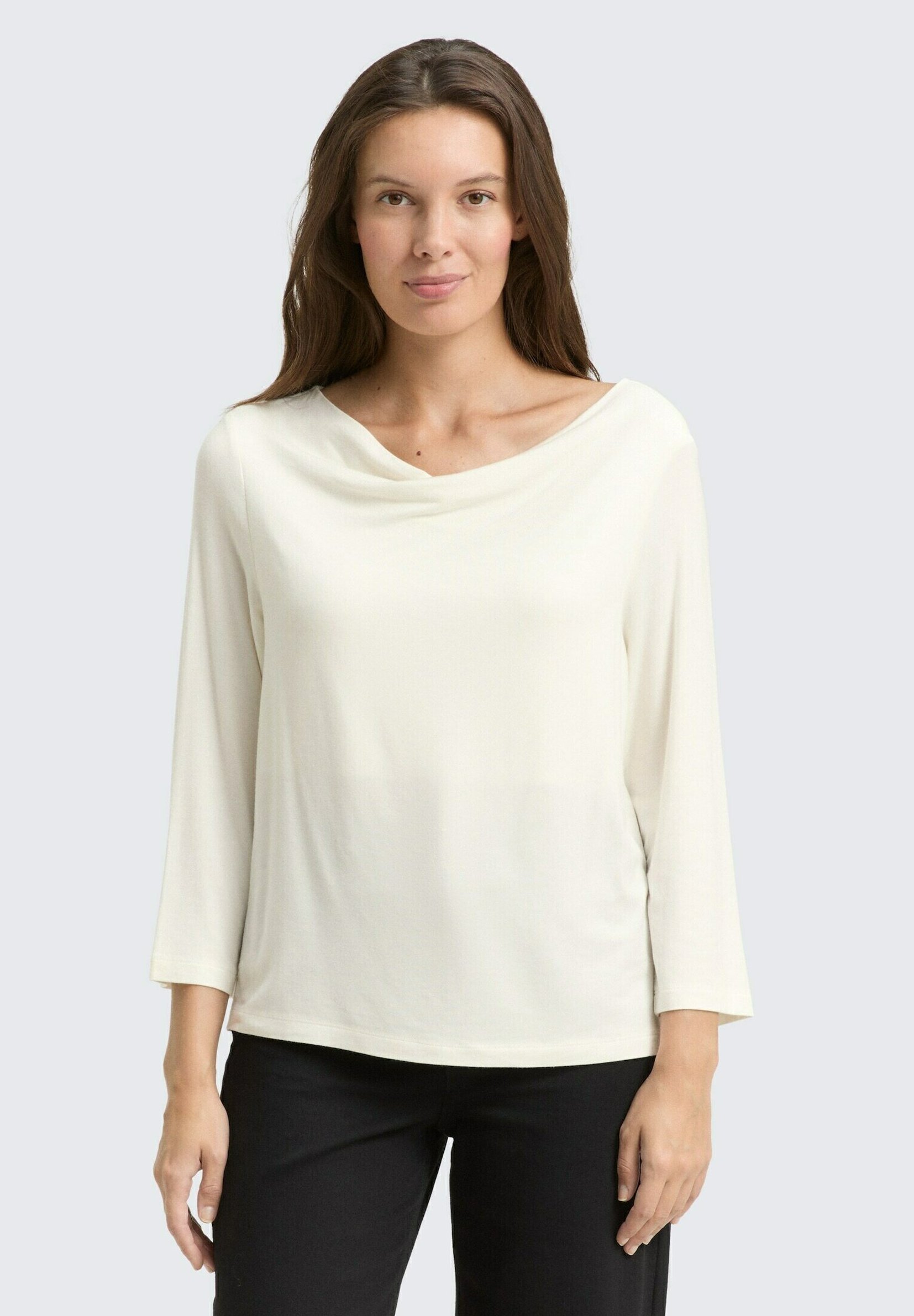 T-shirt Tom Tailor Coton Avec Manches Longues Et Col Tunisien Marine Chine