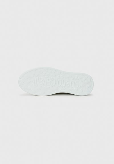 Rubber sole with a textured, patterned surface. The design features a white color and embossed branding, providing grip and durability.