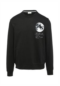 Zwarte sweatshirt met een ronde hals, voorzien van een grote maangrafiek en tekstprint aan de linkerkant. Gemaakt van een katoenmix.
