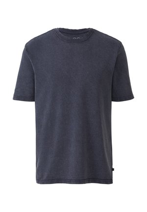 Donkergrijs T-shirt met korte mouwen en ronde hals, eenvoudig ontwerp en een klein zwart label aan de onderste zijnaad.