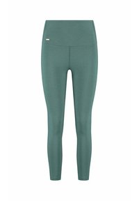 Grüne Leggings mit hoher Taille, glatter Textur und figurbetontem Design. Mit kleinem Logo-Detail nahe der Taille.