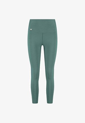 Grüne Leggings mit hoher Taille, glatter Textur und figurbetontem Design. Mit kleinem Logo-Detail nahe der Taille.