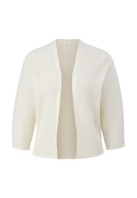 Witte geribde cardigan met een open voorkant, driekwart mouwen en een textuurstof. Rechte zoom en een ontspannen pasvorm.