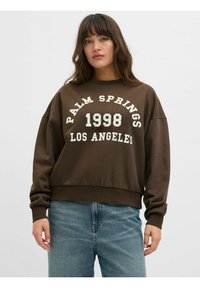 Felpa marrone con testo bianco che recita "PALM SPRINGS 1998 LOS ANGELES", con vestibilità comoda e maniche cuffiate.