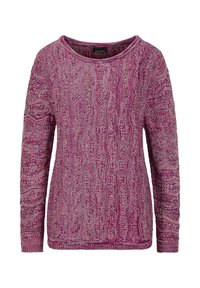 Strickpullover in gemischten Rosatönen, mit einem strukturierten Wellenmuster, langen Ärmeln und einem weiten Rundhalsausschnitt.
