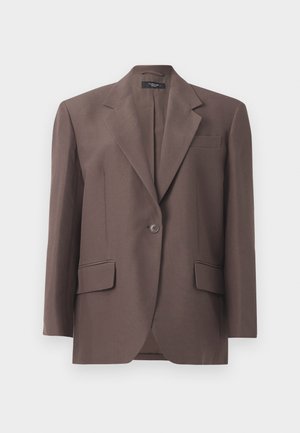 Brun skræddersyet blazer med spids krave, enkelt knap, to forlommer og en glat stoffinish. Består af struktureret materiale.