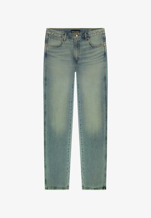 Jasnoniebieskie jeansy Wrangler o prostym kroju nogawki, z przodem zapinanym na guziki oraz pięcioma kieszeniami.