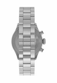 Ura za moške iz nerjavečega jekla z brušenim zaključkom, okroglo ohišje, funkcijo kronografa in robustno povezano zapestnico.