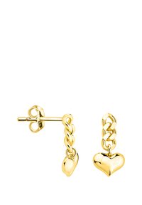 Guldörhängen i hjärtform med kedjedesign. Har blanka, släta ytor och en postback-låsning för säker användning.