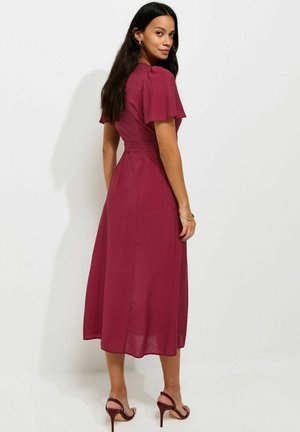 New Look, BUTTON FRONT FLUTTER SLEEVE MIDI DRESS - Blousejurk - burgundy
