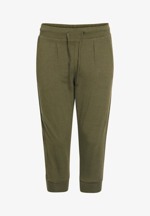 Olijfgroene joggingsbroek gemaakt van een zachte katoenmix, met een elastische tailleband met trekkoord, plooien en opgerolde zoom.