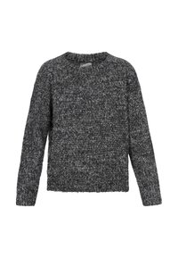 Gestructureerde, donkergrijze gebreide trui met lange mouwen en een ronde halslijn, met een losse pasvorm en subtiele variatie in de kleur van het garen.