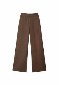 Pantalons larges marron à taille haute et poches latérales, avec fermeture éclair.
