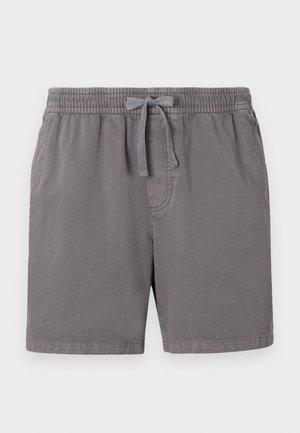 Szare szorty z bawełny z domieszką, z elastycznym pasem, sznurkiem do regulacji i kieszeniami po bokach. Prosty design z gładką teksturą.