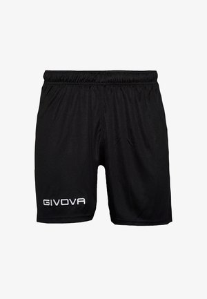 Čierne športové šortky s elastickým pásom, vyrobené z ľahkej tkaniny, so zostavou loga "GIVOVA" v bielom stehu na ľavej strane.