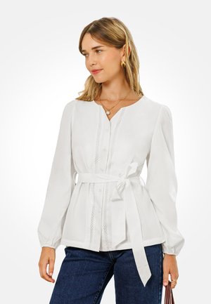 ELEGANT EMBROIDERED TIE-WAIST - Bluse - white