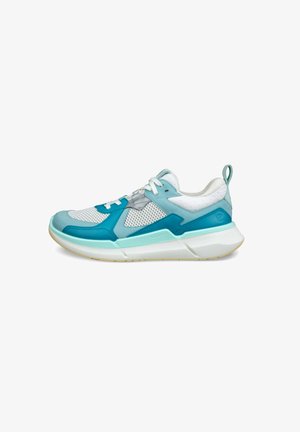 Zapatillas ligeras en blanco, aqua y turquesa, con paneles de malla, acentos texturizados y una suela acolchada para mayor soporte.