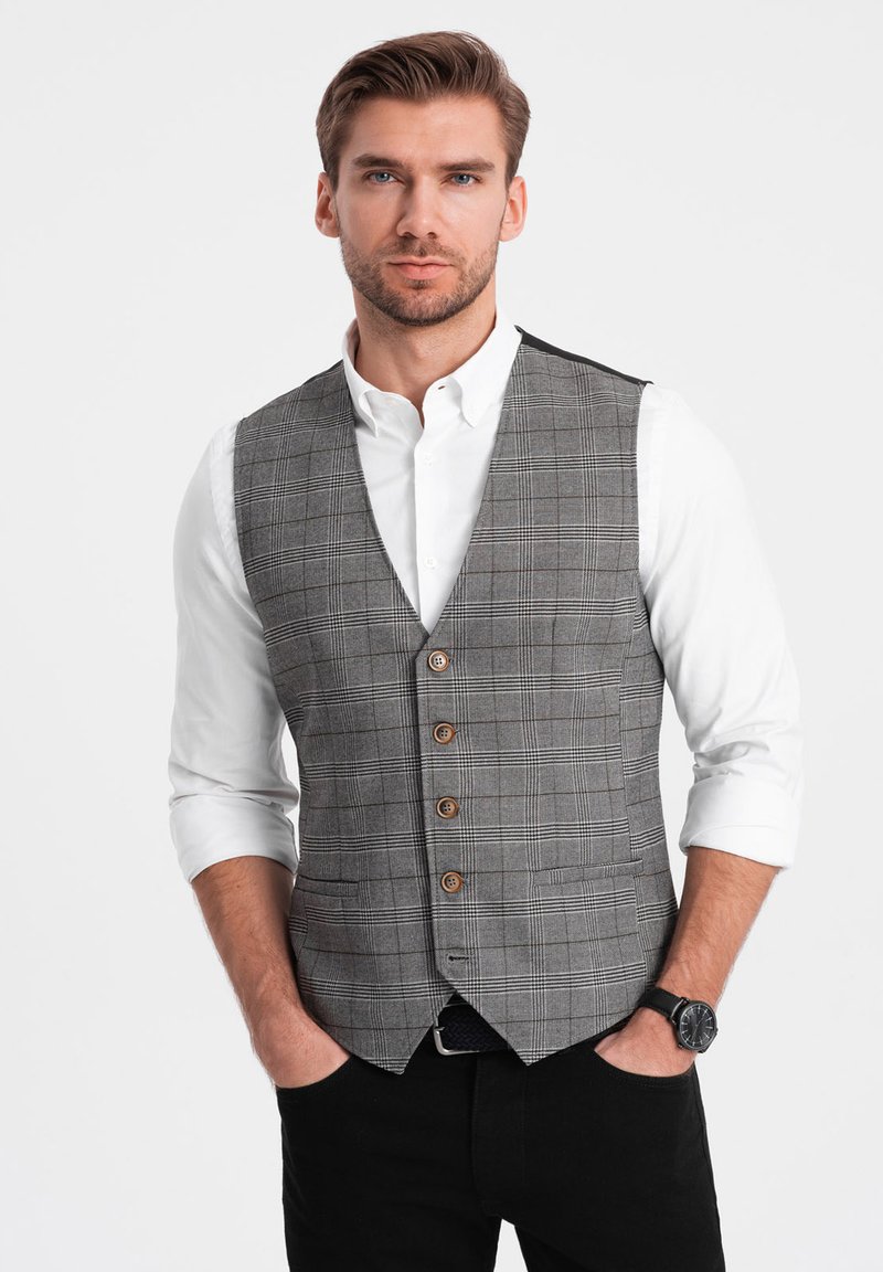 Ombre - CHECKED - Suit waistcoat - graphite, Enlarge