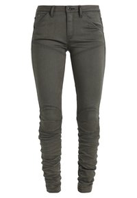 Slimfit olivgröna byxor med sydda knäpaneler, fem fickor och knappstängning. Tillverkade av ett strukturerat, hållbart tyg.