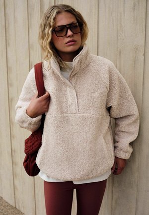 Self., REGULAR FIT - BORG POPPER NECK JUMPER  . - Fleece jumper - oatmeal